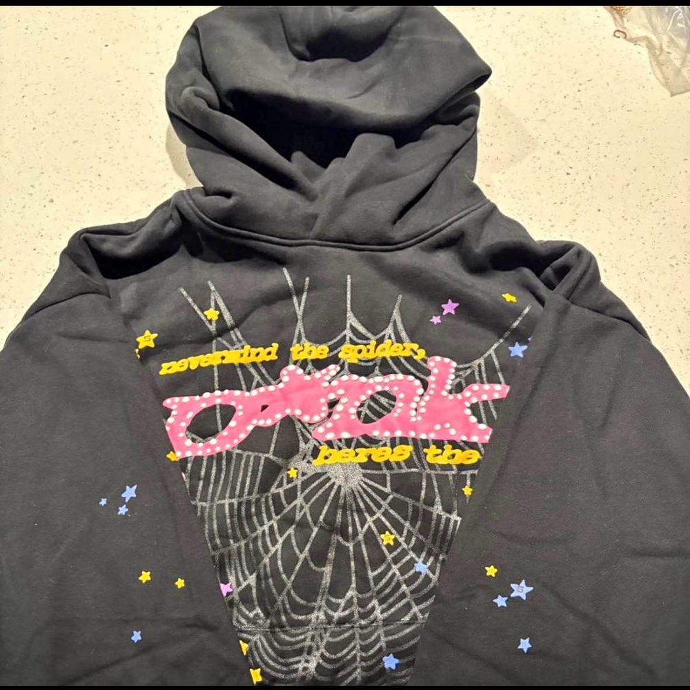 Black Hoodie with Pink and Yellow Graphic